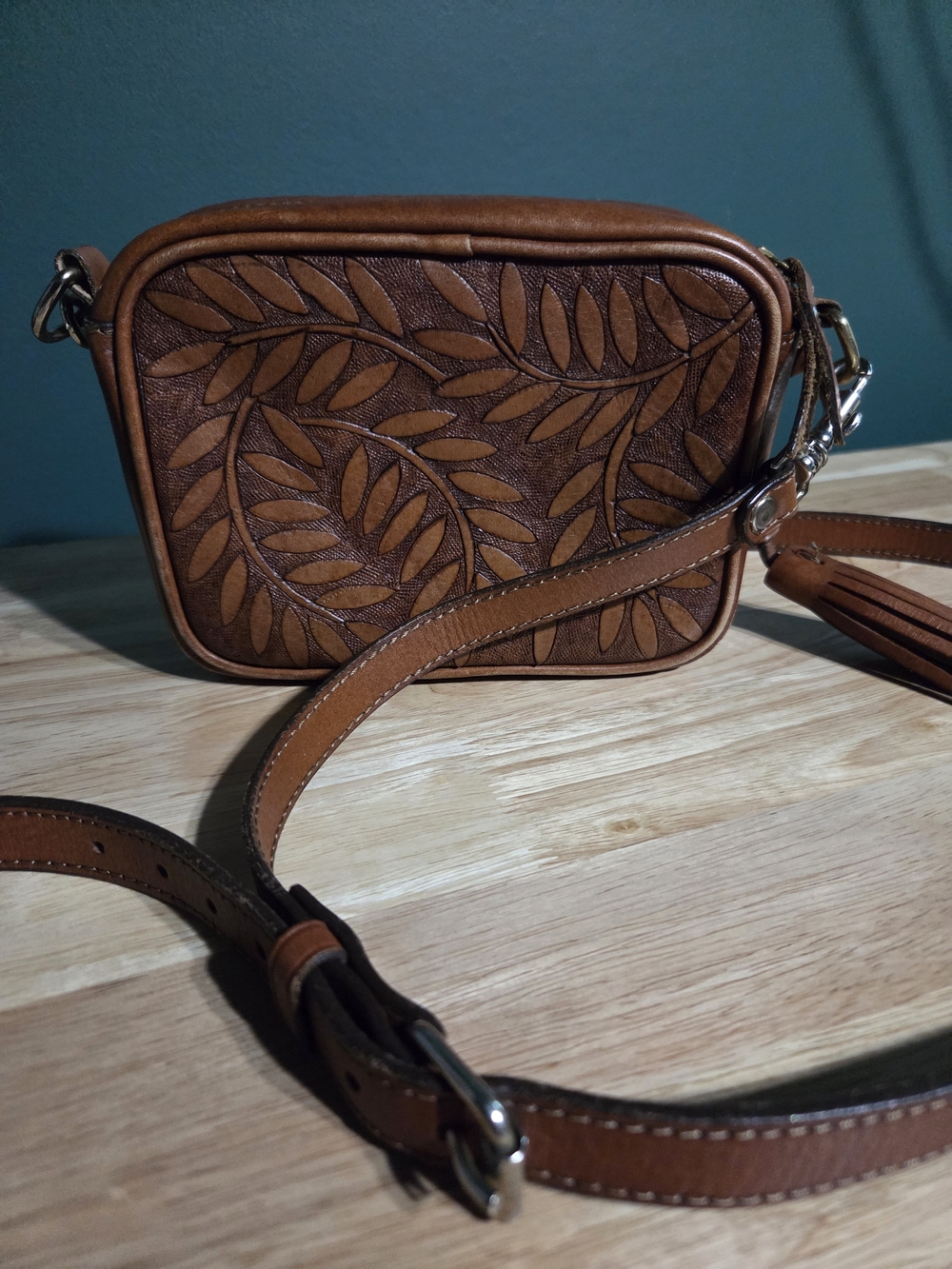 Mariana Muller Hand Tooled Leather Semillas Crossbody Bag